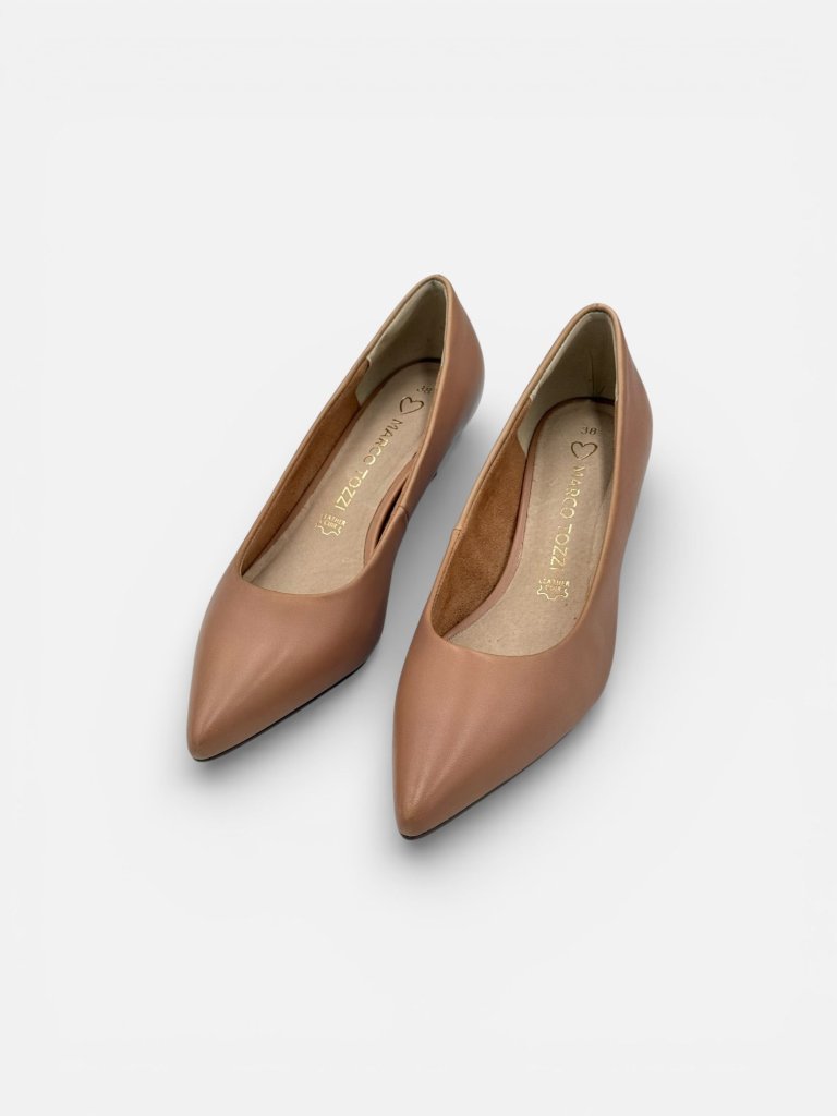 Pantofi Stiletto Marco Tozzi din Piele Naturală cu Toc Kitten - Nude