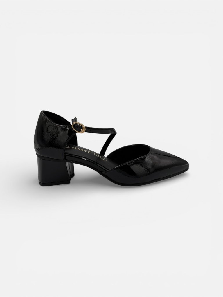 Pantofi Mary Jane Marco Tozzi Lăcuiți cu Toc Mediu - Negru