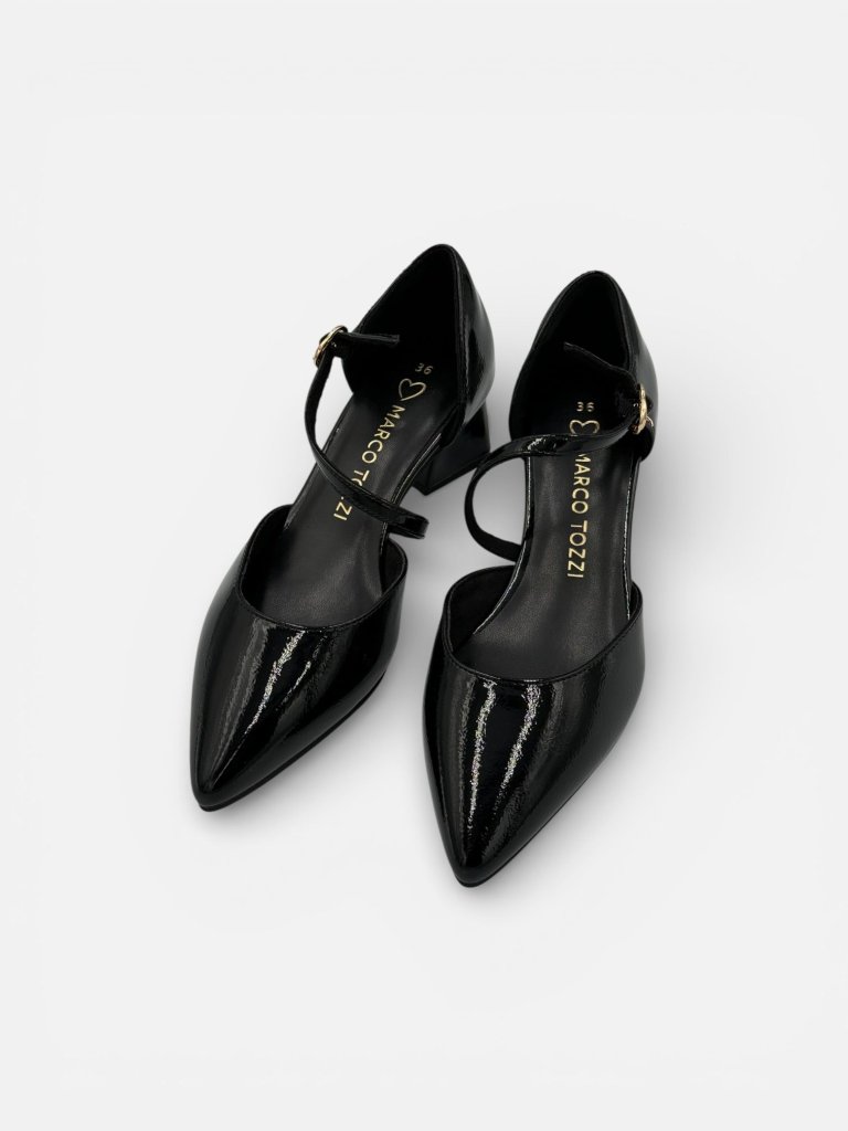Pantofi Mary Jane Marco Tozzi Lăcuiți cu Toc Mediu - Negru
