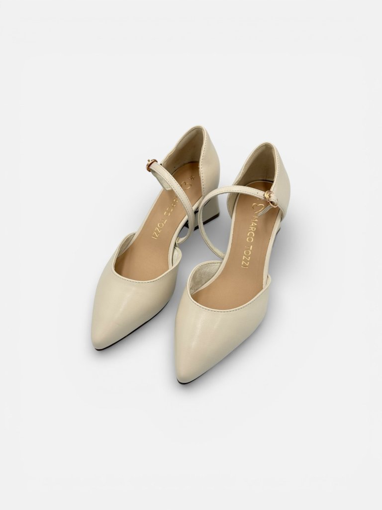 Pantofi Mary Jane Marco Tozzi cu Toc Mediu - Crem