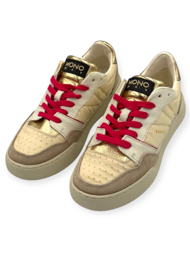 Sneakers Damă Mono Way Bango cu Inserții Aurii și Șireturi Fucsia