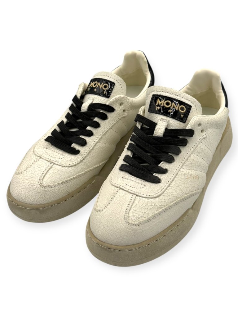 Sneakers Damă Mono Way din Piele Albă cu Aspect Texturat