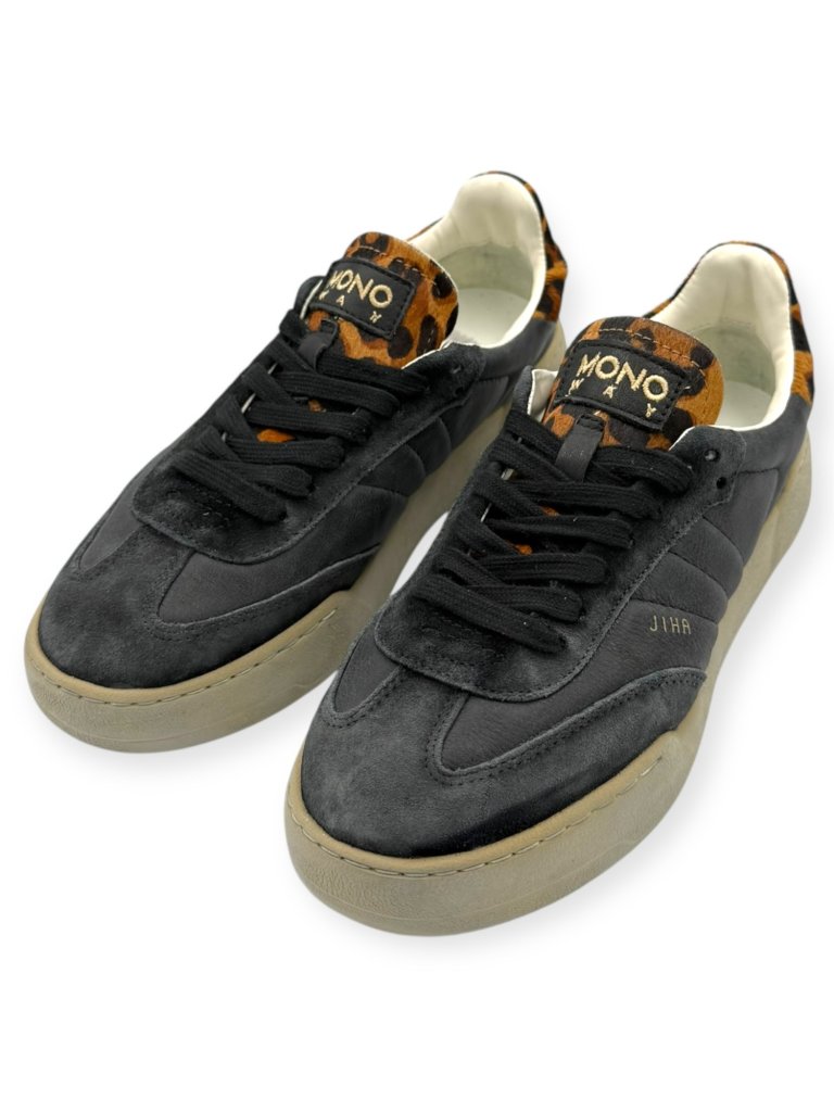 Sneakers Damă Mono Way Jiha Negri cu Detalii Leopard