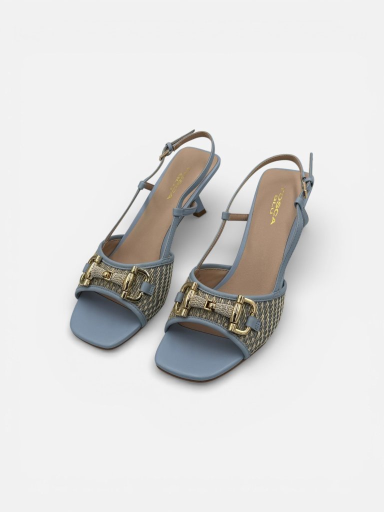 Sandale din Piele Naturală Damă - Tosca Blu S432 Bleu cu Accesorii Aurii