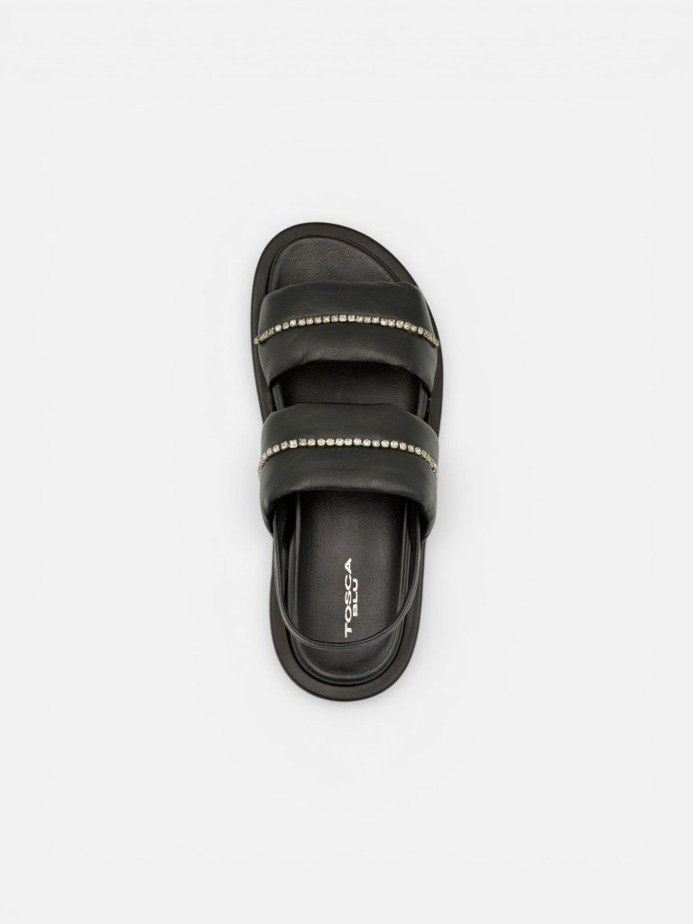 Sandale Tosca Blu din Piele Naturală cu Platformă și Barete cu Strasuri - Negru
