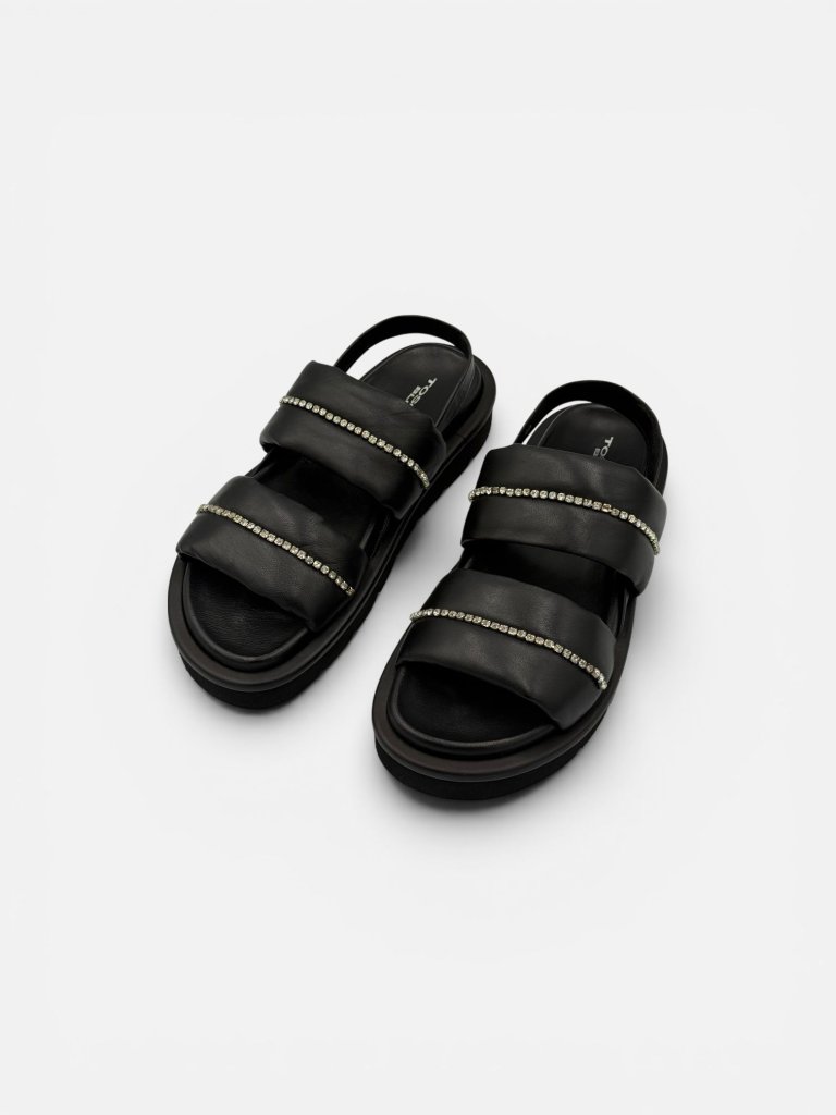 Sandale Tosca Blu din Piele Naturală cu Platformă și Barete cu Strasuri - Negru