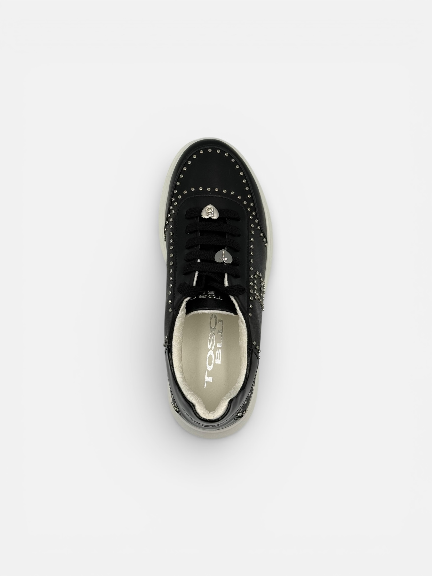 Pantofi Sport (Adidași) Tosca Blu din Piele – Negri cu Detalii Metalice Argintii și Talpă Platformă