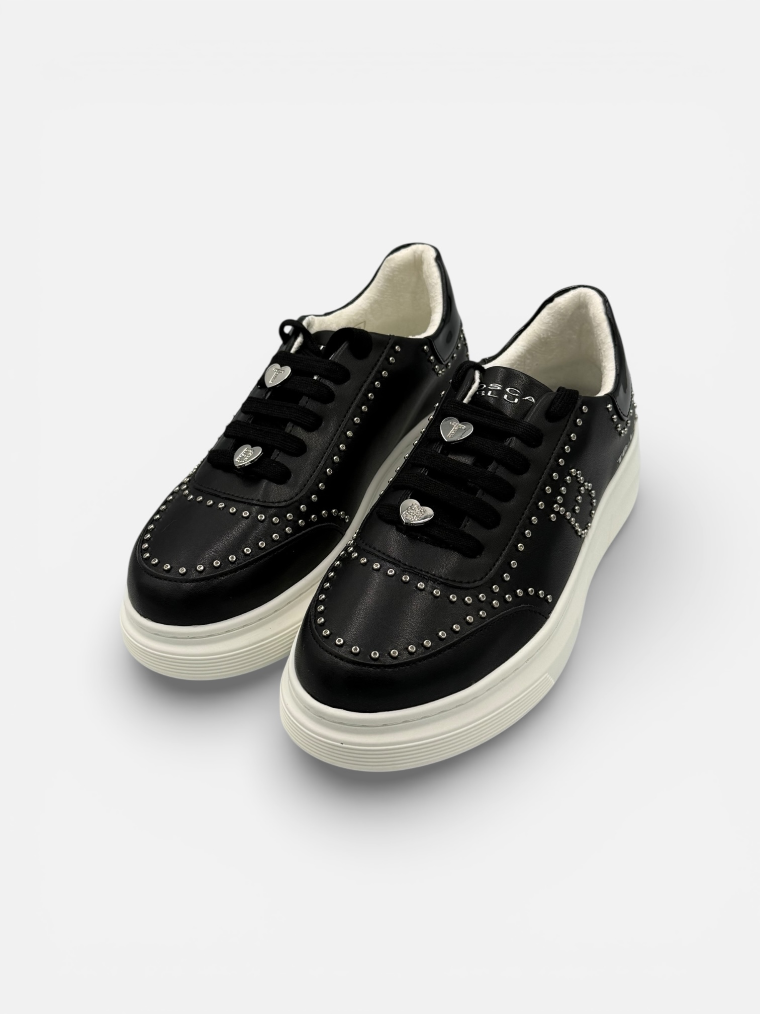 Pantofi Sport (Adidași) Tosca Blu din Piele – Negri cu Detalii Metalice Argintii și Talpă Platformă