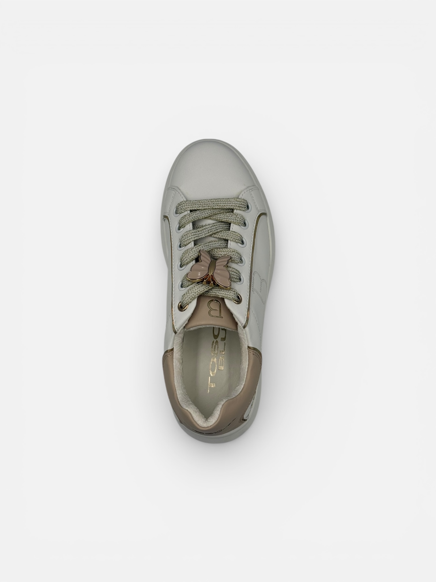 Pantofi Sport (Adidași) Tosca Blu din Piele – Albi cu Detalii Nude și Accesoriu Fluture