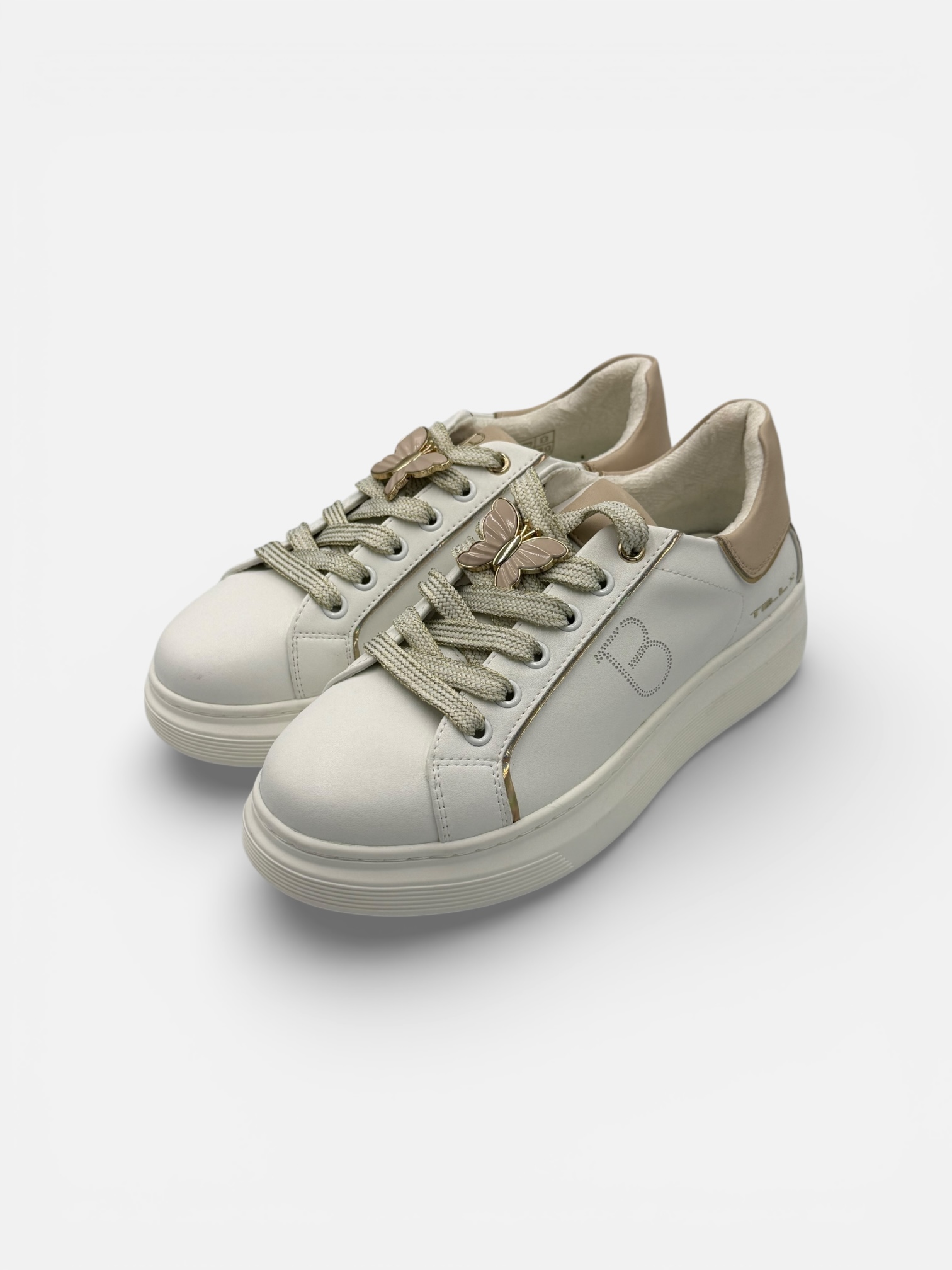 Pantofi Sport (Adidași) Tosca Blu din Piele – Albi cu Detalii Nude și Accesoriu Fluture