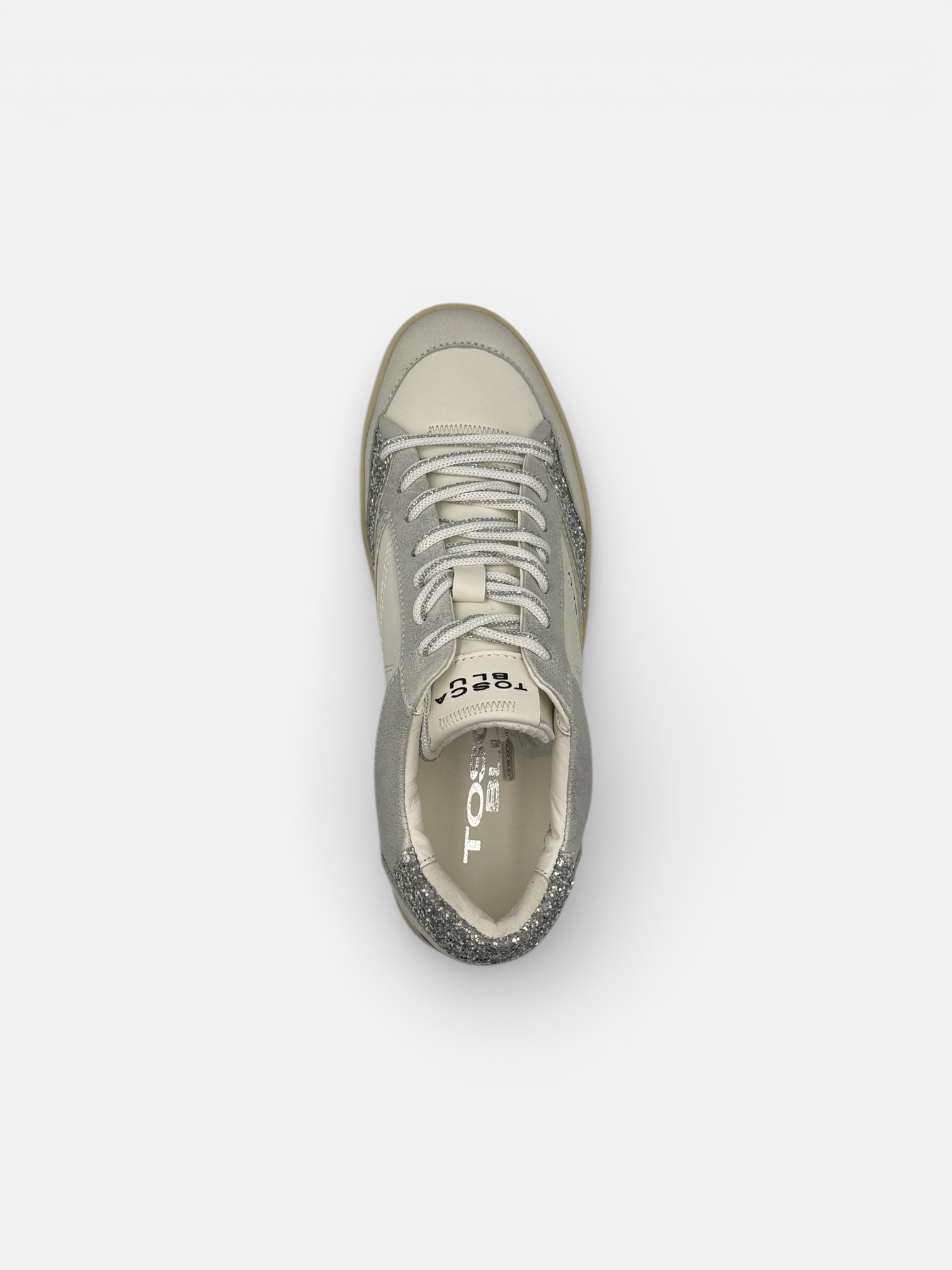 Pantofi Sport (Adidași) Tosca Blu din Piele – Gri Deschis cu Detalii Glitter Argintiu