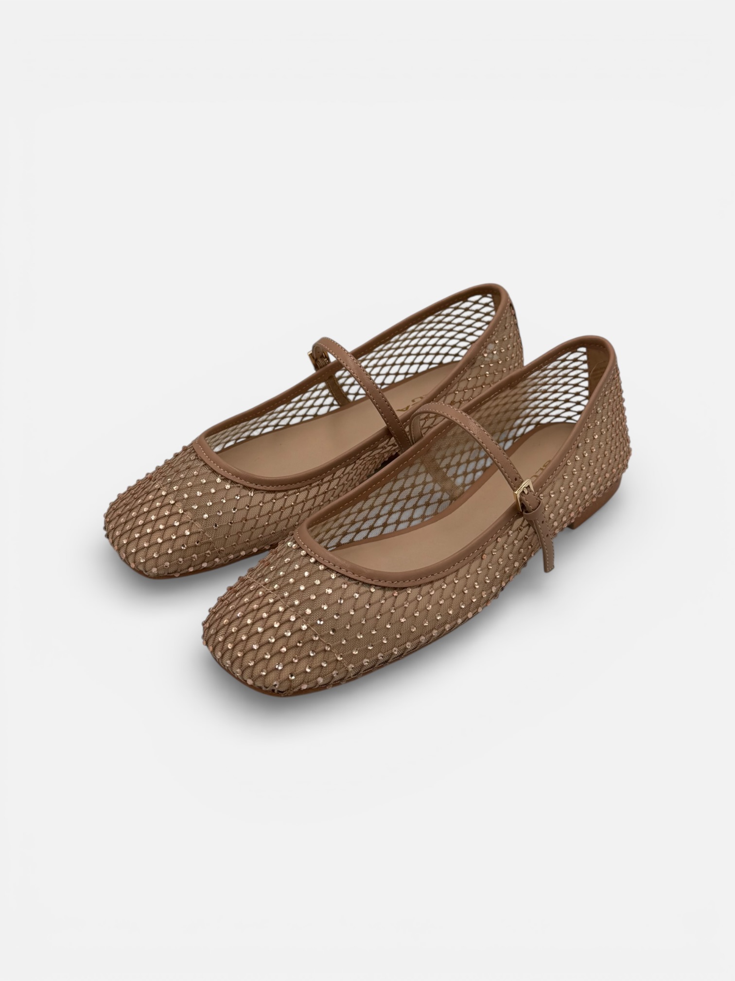 Balerini Tosca Blu din Plasă Nude cu Baretă și Cristale Strălucitoare