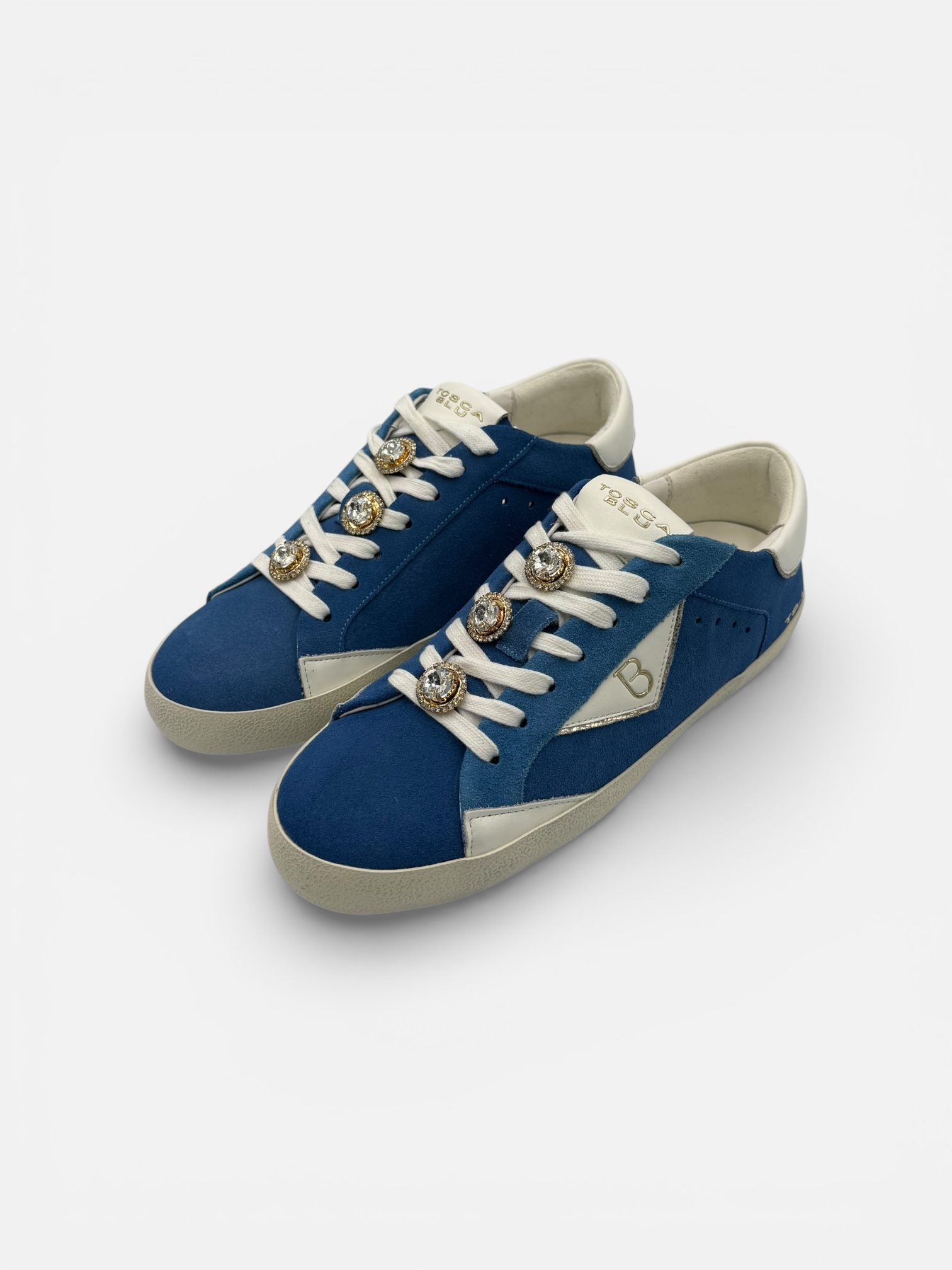 Pantofi Sport (Teniși) Tosca Blu din Piele Nabuck – Albastru Regal cu Aplicații Cristale